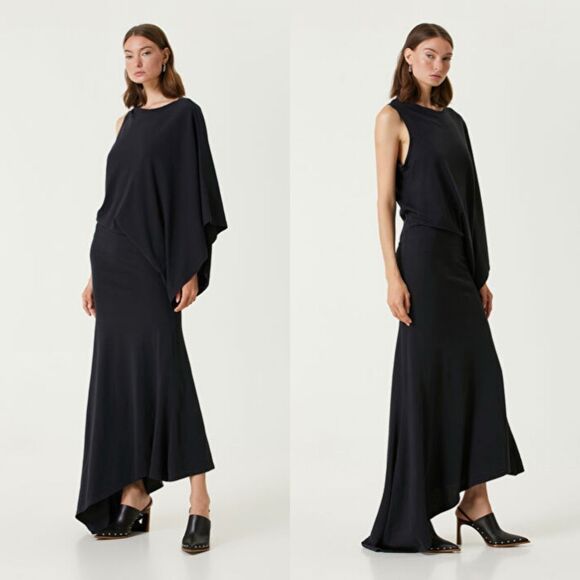A.W.A.K.E. Mode Main Asymmetric Drape Maxi Dress Size Small $370 - Picture 2 of 12